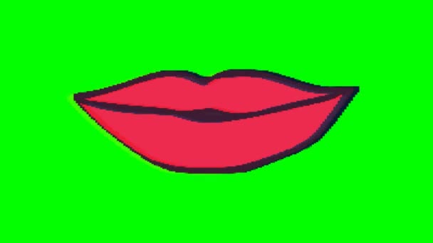 Στόμα Χείλη Επίδραση Δυσλειτουργία Στο Πράσινο Φόντο Γραφικά Κίνησης Emoji — Αρχείο Βίντεο