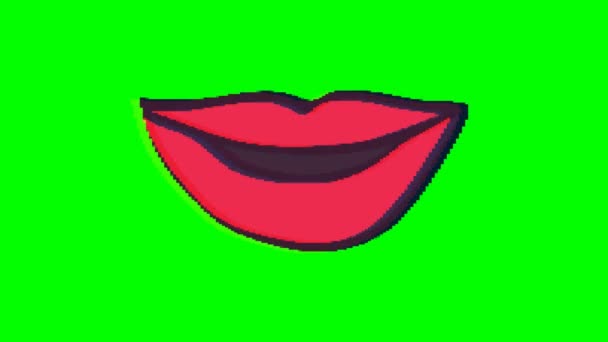 Mouth Lips Glitch Effect Green Background Emoji Motion Graphics — Stock Video