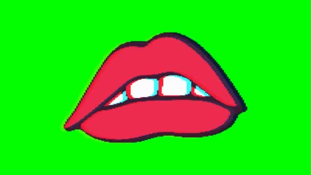 Mond Lippen Met Glitch Effect Groene Achtergrond Emoji Bewegende Beelden — Stockvideo