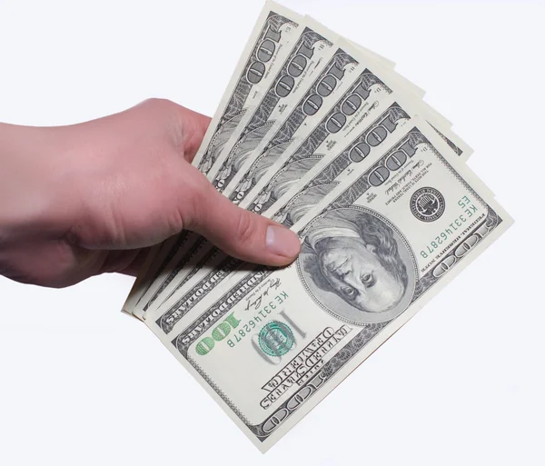 Money dollars in a hand isolated white background — Stock Photo, Image