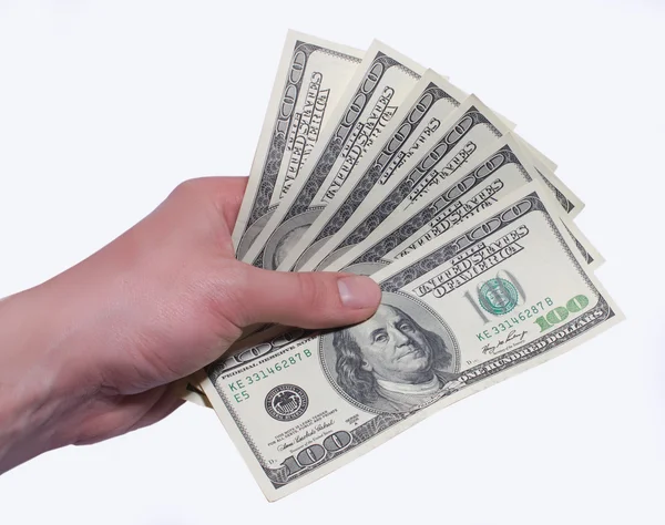 钱美元的孤立的手白色背景 免版税图库照片