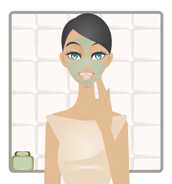 Schoonheid met groene klei masker — Stockvector