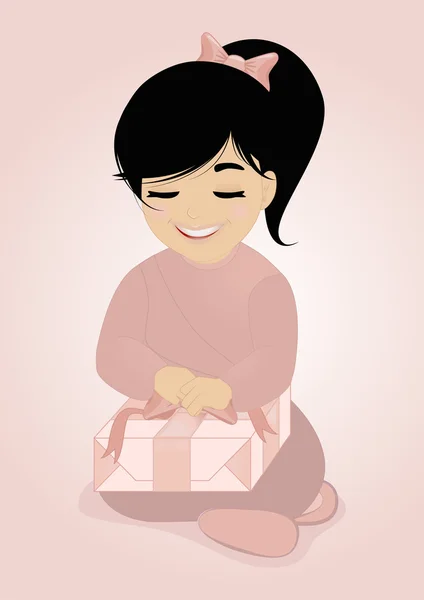 Little girl and gift — Stock Vector