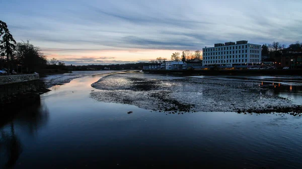 Westport Usa December 2021 Evning Uitzicht Vanaf Brug Saugatuck Rivier — Stockfoto