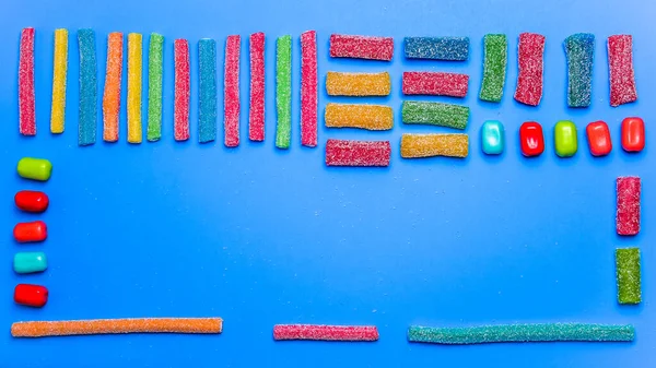 Candy Mix Blue Background Copy Space — Stockfoto
