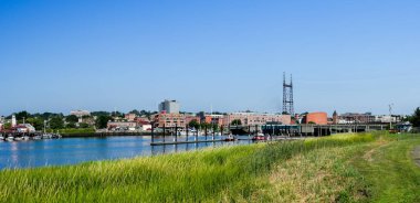 NORWALK, CT USA - AUGUST 4, 2022: Downtown panorama view from Veterans park in summer day