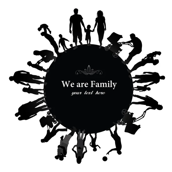 Frame met familie silhouetten. — Stockvector