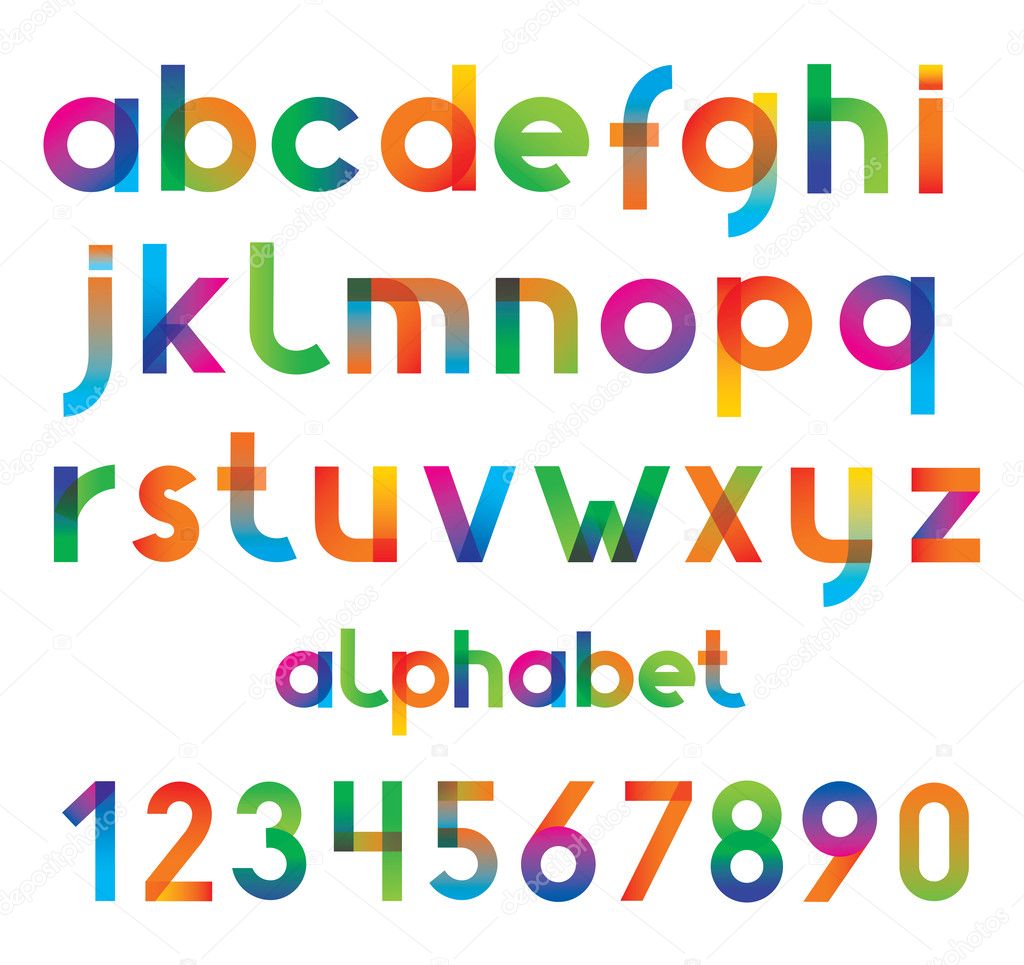 Colorful vector font and numbers.