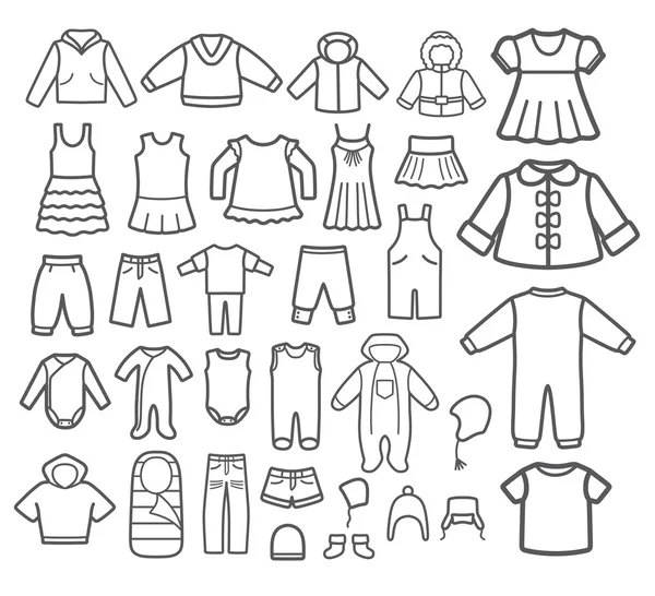 Ensemble de vêtements pour enfants. Icônes vectorielles . — Image vectorielle