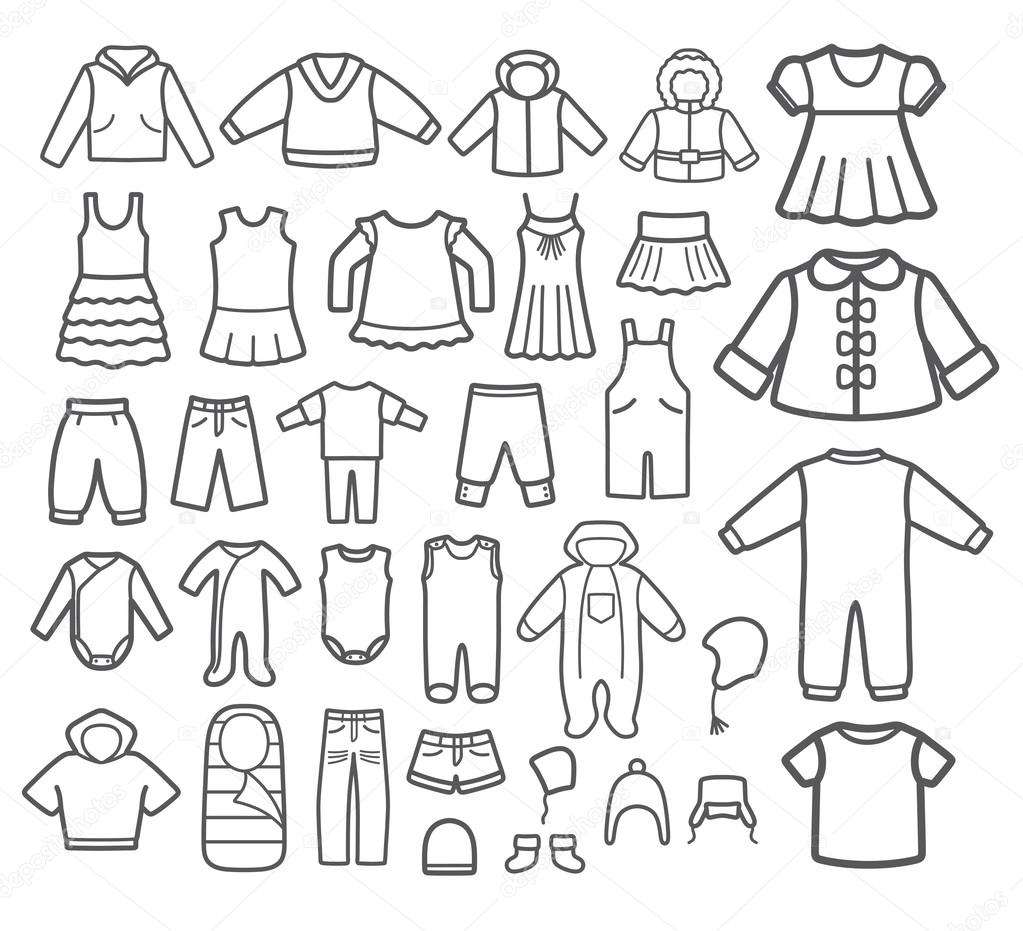 Set of Children clothing. Vector icons.