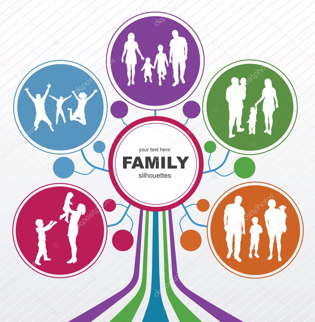 Family concept background. Abstract tree with family silhouettes.