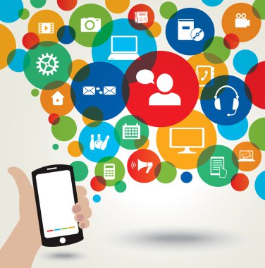 cep telefonu ve Sosyal Medya simgeler. kavram arka plan.