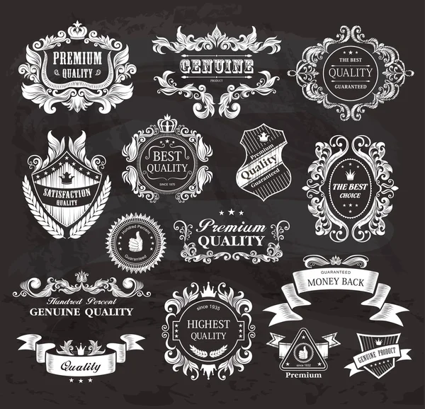 Vintage Styled Premium Quality and Satisfaction Guarantee Label on the chalkboard. — Stock Vector