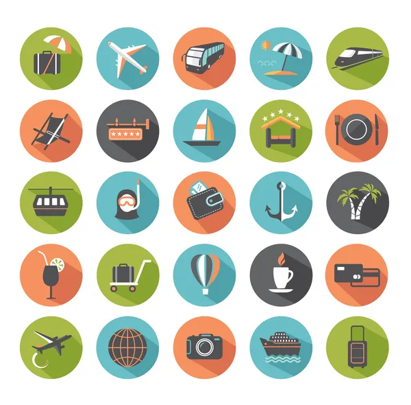 Conjunto de iconos modernos de viajes planos . — Vector de stock