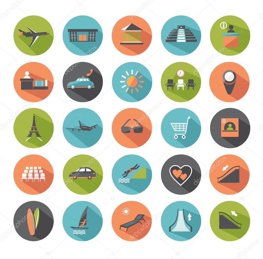 Set of modern flat icons. Travel.