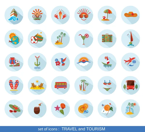 Conjunto de iconos modernos de viajes planos . — Archivo Imágenes Vectoriales