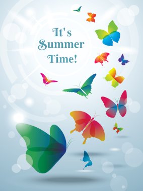 Kelebekler ile tebrik kartı. Yaz arka plan.