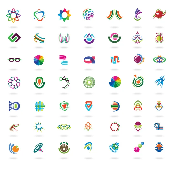 Reihe abstrakter, farbenfroher Gestaltungselemente und Symbole. — Stockvektor