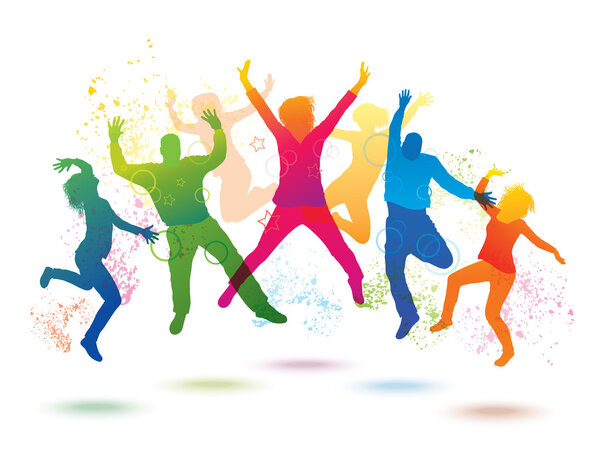 Colorful background with dancing people.