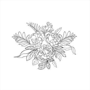 Şakayık çiçekli ve yapraklı buket.