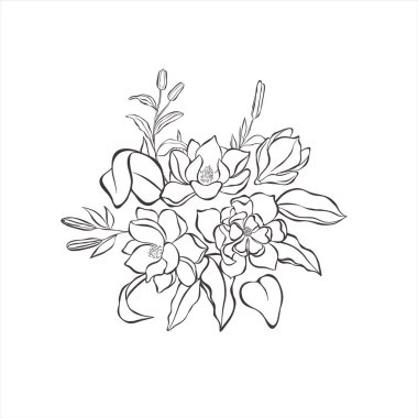 Manolya çiçekli ve yapraklı buket.