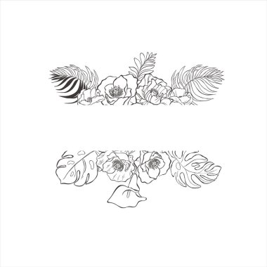 Şakayık çiçekli ve yapraklı tropikal çerçeveler.