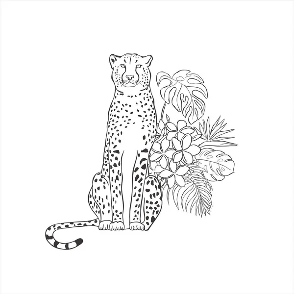 Gepard Kwiatami Białym Tle Wektor Dzikich Zwierząt Safari — Wektor stockowy