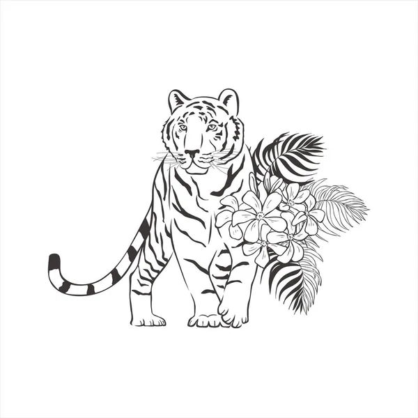 Beyaz arka planda çiçekli kaplan. Vahşi Hayvan Vektörü. Safari.