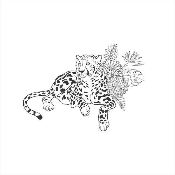 Gepard Kwiatami Białym Tle Wektor Dzikich Zwierząt Safari — Wektor stockowy