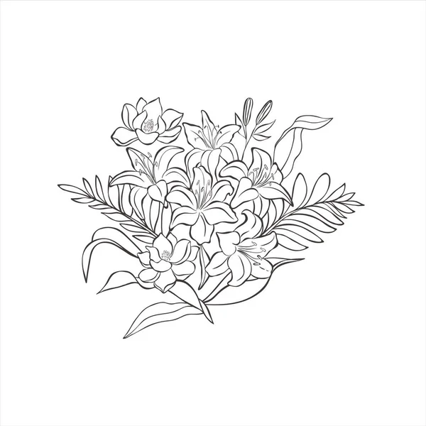 Буке з лілійними квітами та листям.. — стоковий вектор