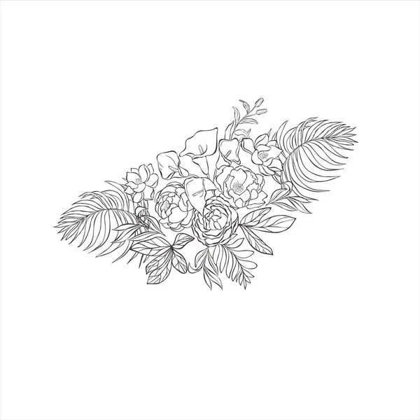Тропічний букет з квітами і листям . — стоковий вектор