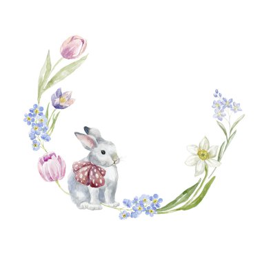 Suluboya tavşancık. Paskalya kartı. Çocuk odası için poster.