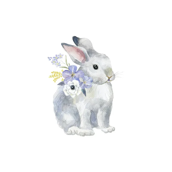 水彩画兔子 复活节卡片 儿童房海报 — 图库照片