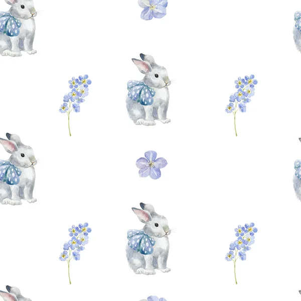 Watercolor seamless pattern with bunny.
