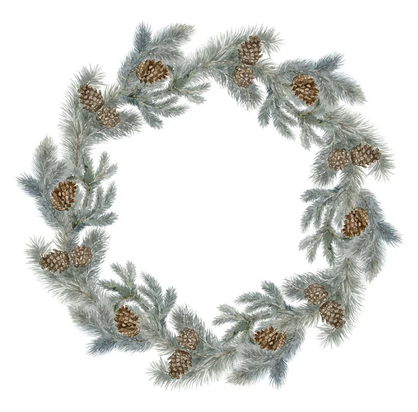 Coroa Natal Aquarela Com Abeto Fundo Branco — Fotografia de Stock