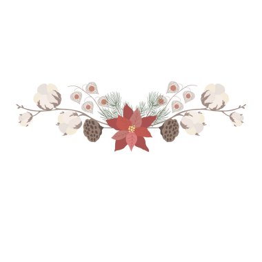 Noel Buketi ve Ayarlama Pamuğu. Vektör İllüstrasyonu.