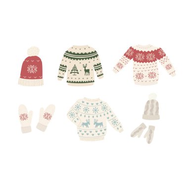 Kış giysileri. Vektör İllüstrasyonu.