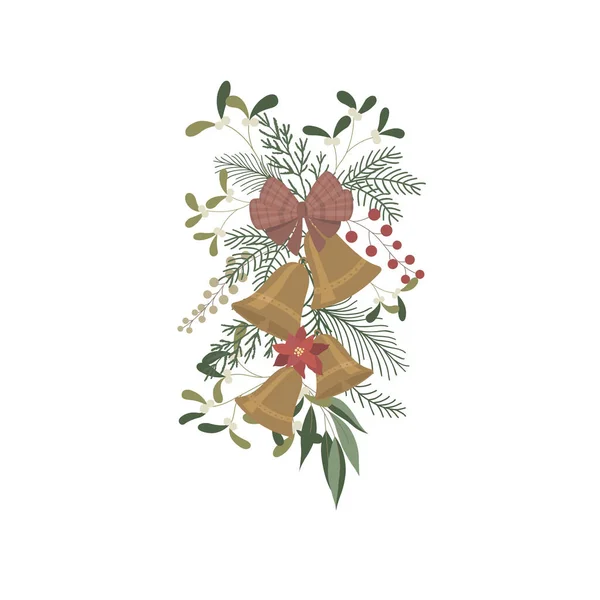 クリスマスの花束と鐘の配置 ベクターイラスト — ストックベクタ