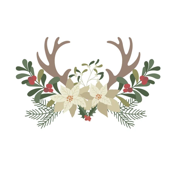 Weihnachtsstrauß Und Arrangement Mit Weißem Weihnachtsstern Vektorillustration — Stockvektor