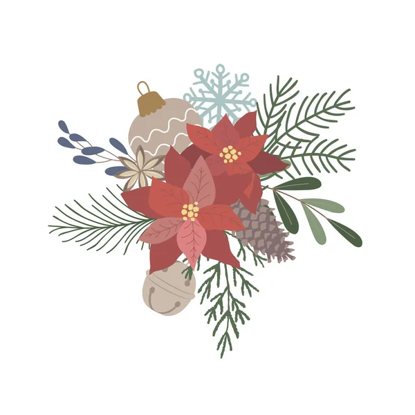 Weihnachtsstrauß Und Arrangement Mit Weihnachtsstern Vektorillustration — Stockvektor