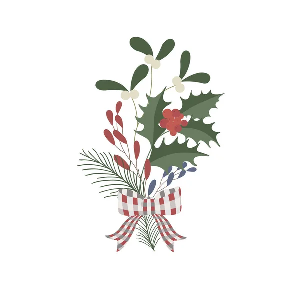 Bouquet Natale Disposizione Con Vischio Illustrazione Vettoriale — Vettoriale Stock