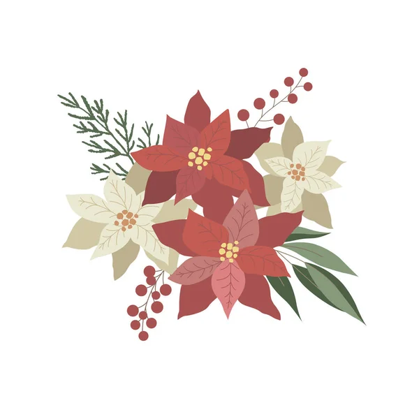 Kerstboeket Arrangement Met Poinsettia Vector Illustratie — Stockvector