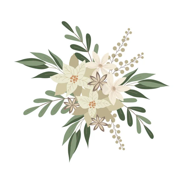 Ramo Navidad Arreglo Con Poinsettia Blanca Ilustración Vectorial — Archivo Imágenes Vectoriales