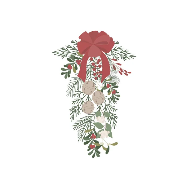 Kerst Boeket Arrangement Klokken Vector Illustratie — Stockvector