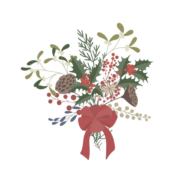 Buquê Natal Arranjo Com Mistletoe Ilustração Vetorial — Vetor de Stock