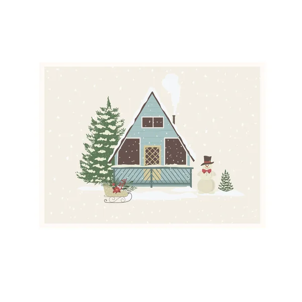 Maison Avec Décor Noël Saison Hiver Carte Vectorielle — Image vectorielle