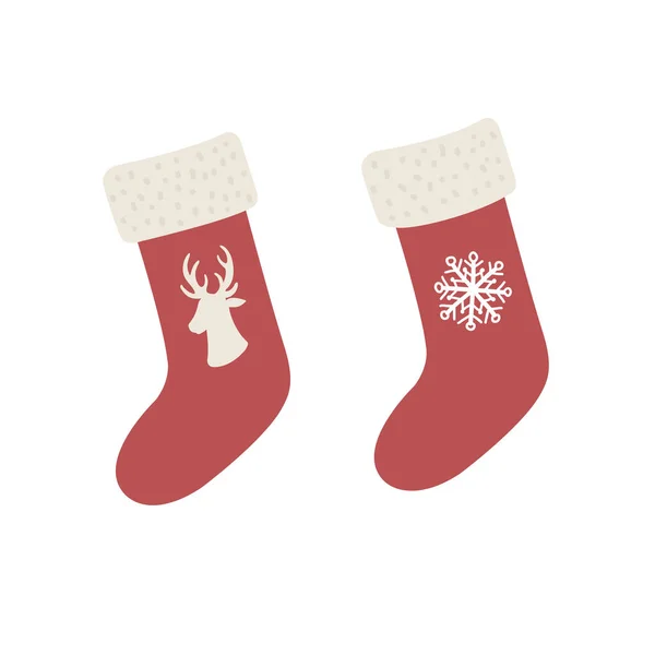 Set Christmas Red Socks Vector Illustration — Stock Vector