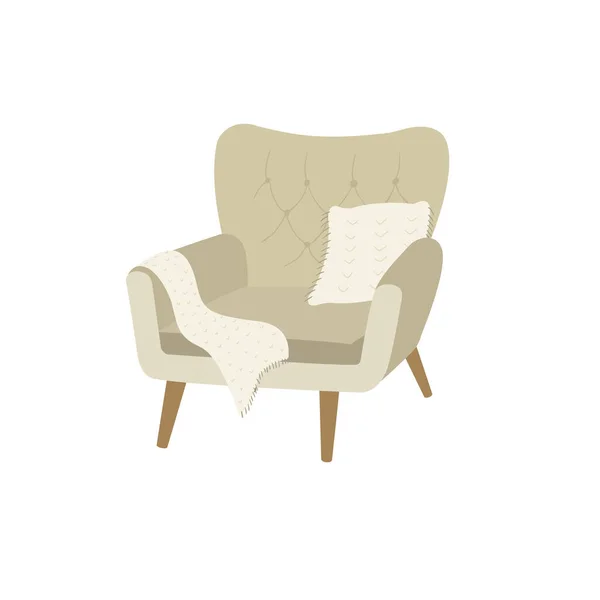 Fauteuil Vert Vectoriel Avec Oreiller Couverture Style Boho — Image vectorielle