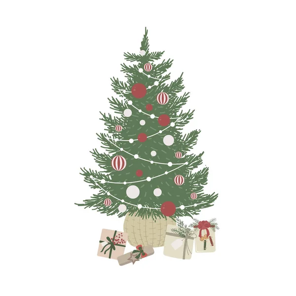 Albero Natale Sullo Sfondo Bianco Illustrazione Vettoriale — Vettoriale Stock