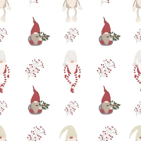 Χριστούγεννα Seamless Pattern Gnomes Στο Λευκό Φόντο Εικονογράφηση Διανύσματος — Διανυσματικό Αρχείο